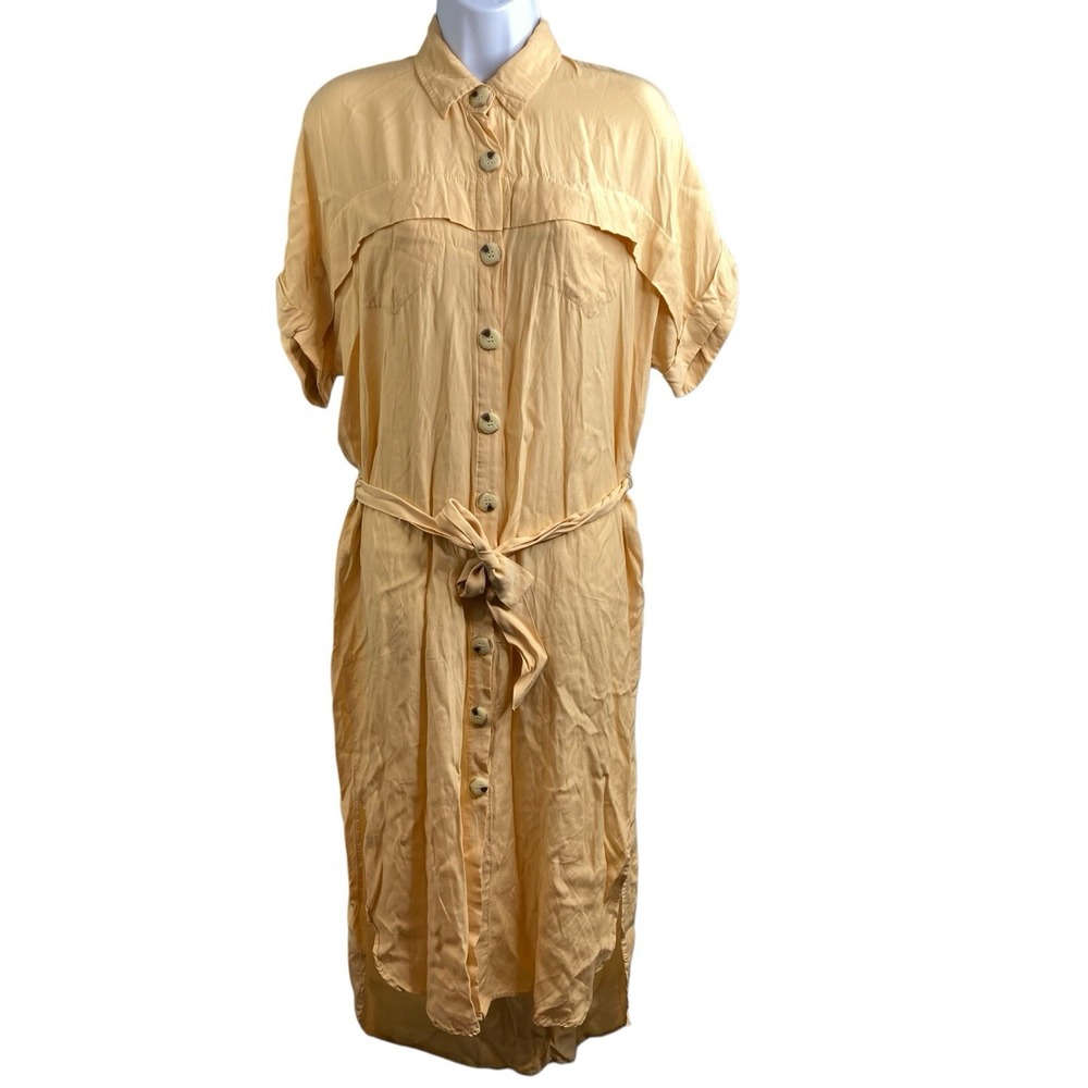 FAITHFULL THE BRAND Women's Yellow Button Up Shirt Dress Sz M Casual Boho-Chic